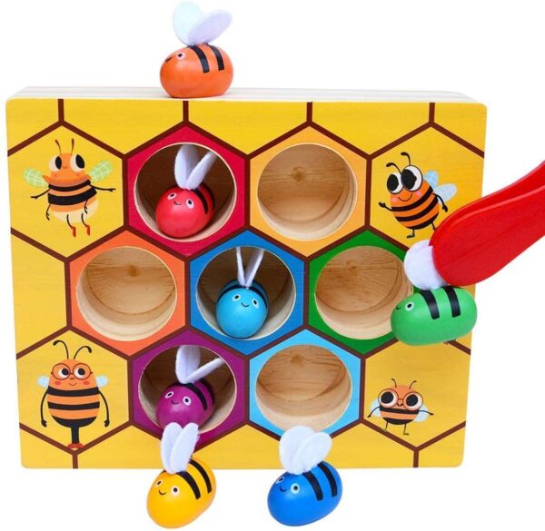 wooden bee toddler fine motor skill toy (montessori wooden puzzle early learning preschool educational kids)