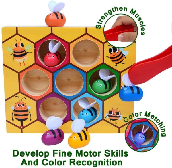 wooden bee toddler fine motor skill toy (montessori wooden puzzle early learning preschool educational kids)