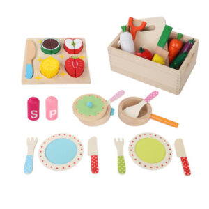 keezi kids kitchen play set wooden pretend toys cooking utensils pots pans food